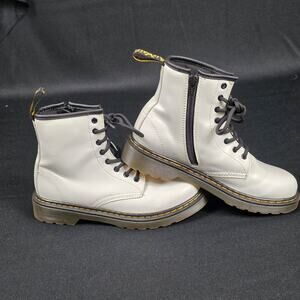 Dr. Martens Zavala 1460 J Unisex Kids' White Leather Lace-Up Zip Boots US 3